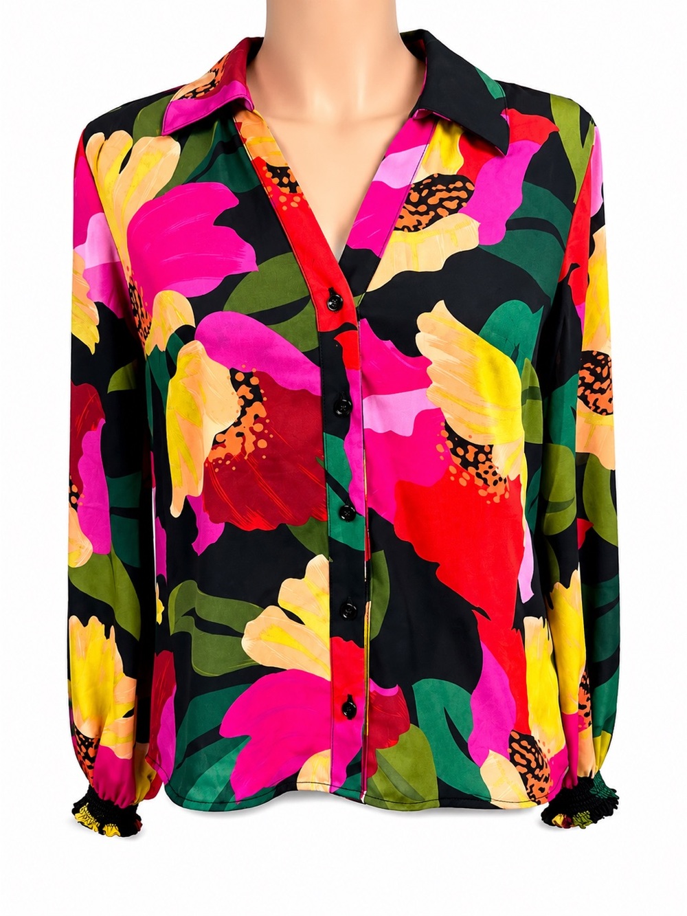Cabi Floral Button- Front Blouse Lightweight Flowy Bold Print Farm Rio Vibes! 🌻